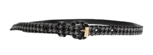 Gray Cotton Houndstooth Gold Buckle Logo Belt