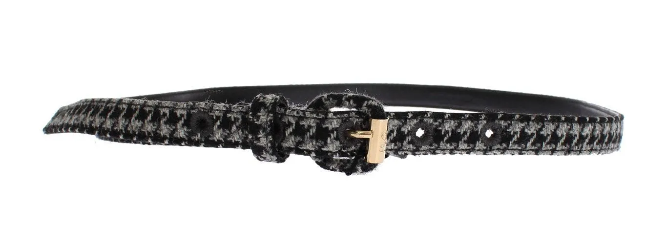 Gray Cotton Houndstooth Gold Buckle Logo Belt