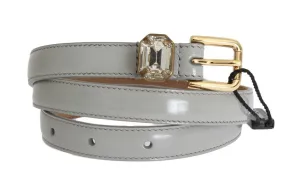 Gray Leather Crystal Belt