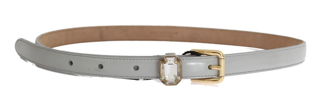Gray Leather Crystal Belt