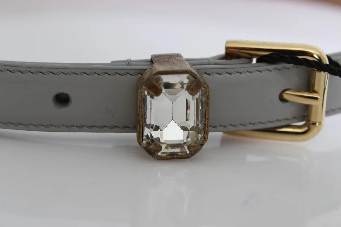 Gray Leather Crystal Belt