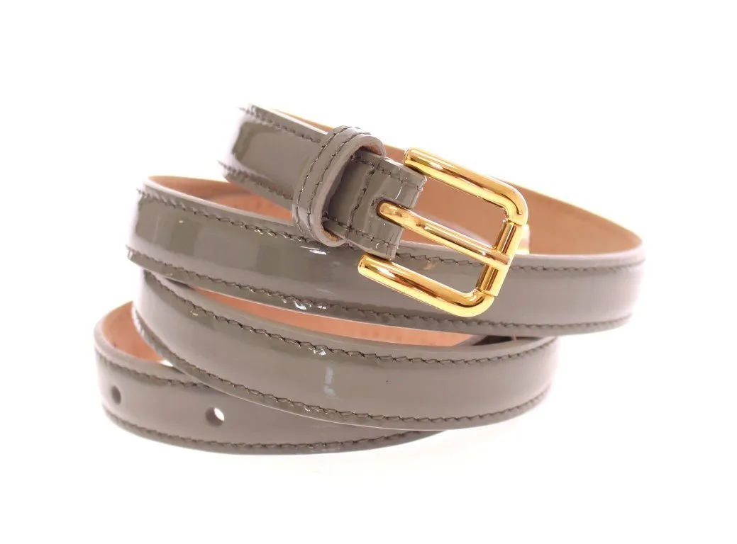 Gray Leather Logo Belt