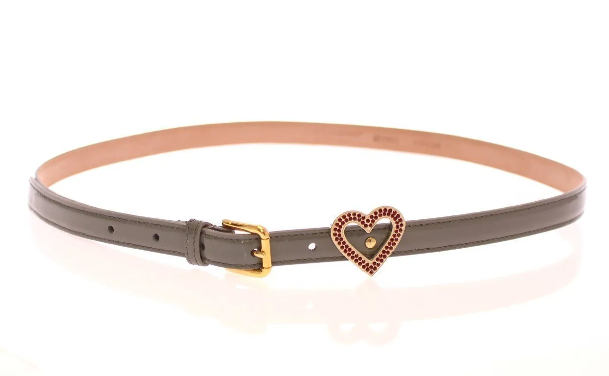 Gray Leather Logo Belt