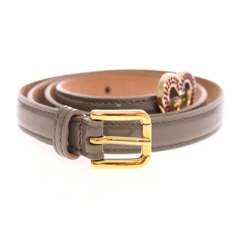 Gray Leather Logo Belt