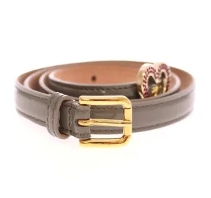 Gray Leather Logo Belt
