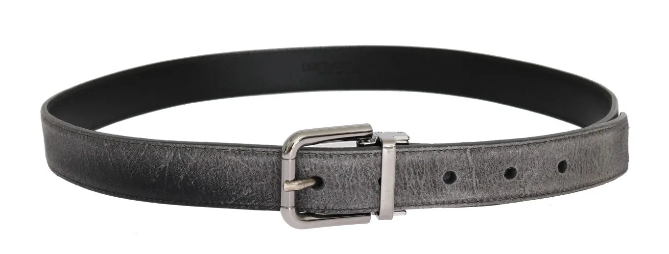 Gray Leather Silver Buckle Belt