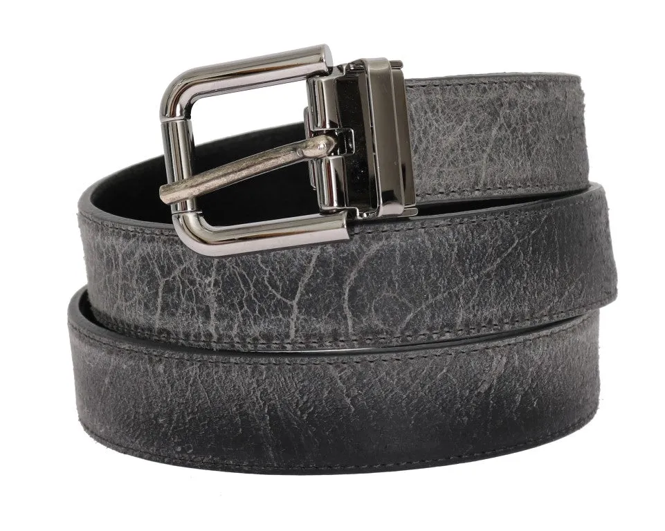 Gray Leather Silver Buckle Belt