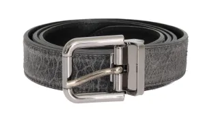 Gray Leather Silver Buckle Belt