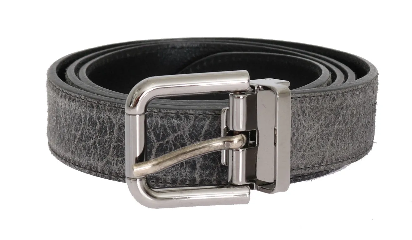 Gray Leather Silver Buckle Belt