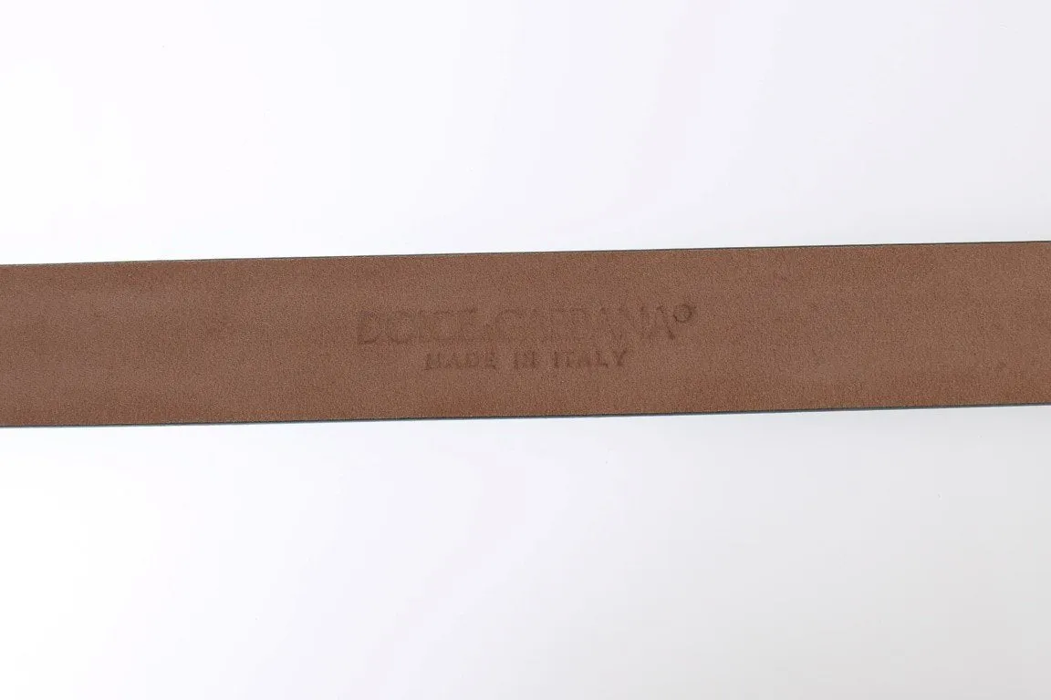 Green Leather Gold Branded Buckle Belt