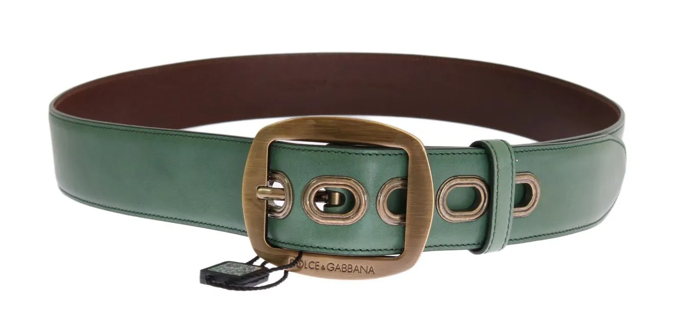 Green Leather Gold Buckle Belt