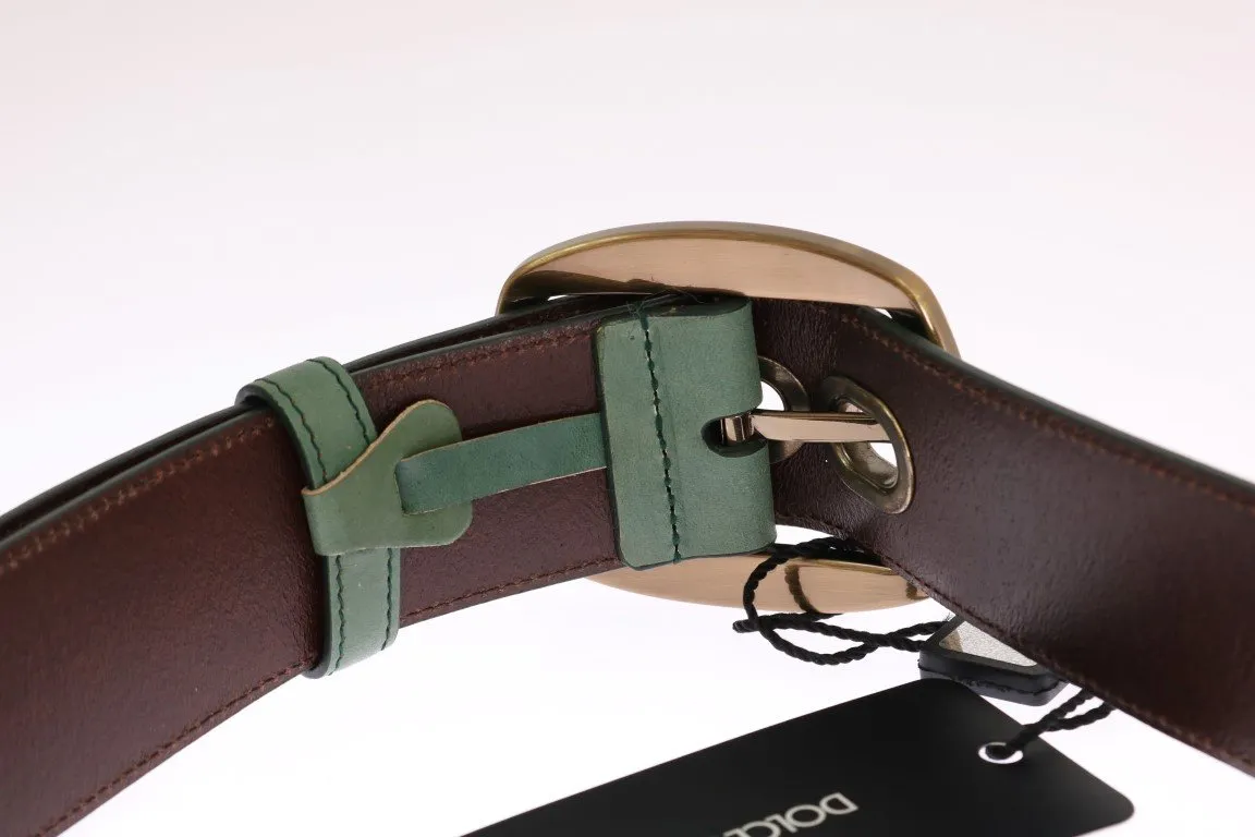 Green Leather Gold Buckle Belt