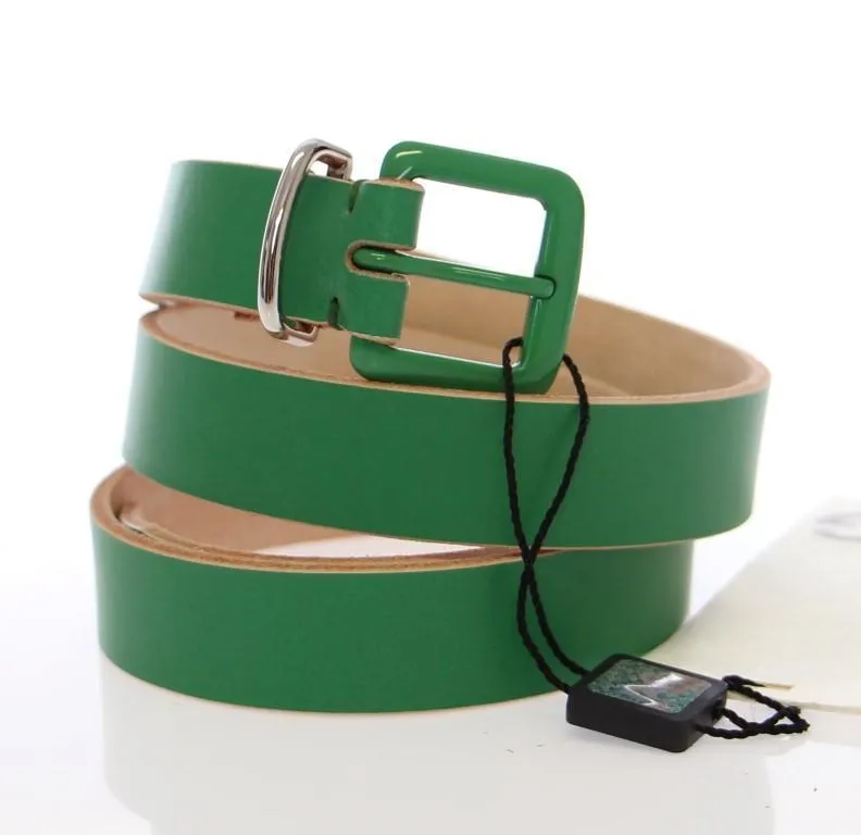 Green Leather Logo Belt