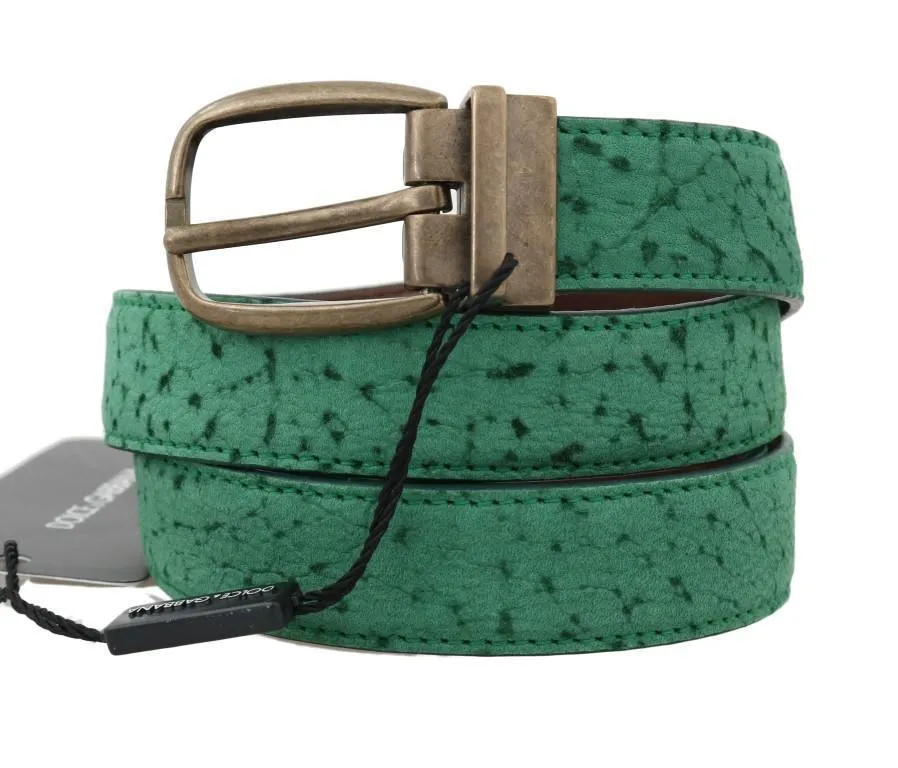 Green Leather Pattern Gold Buckle Belt