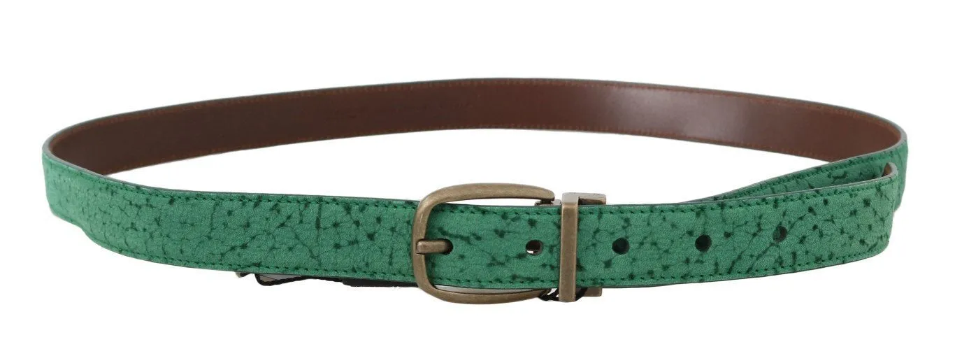 Green Leather Pattern Gold Buckle Belt