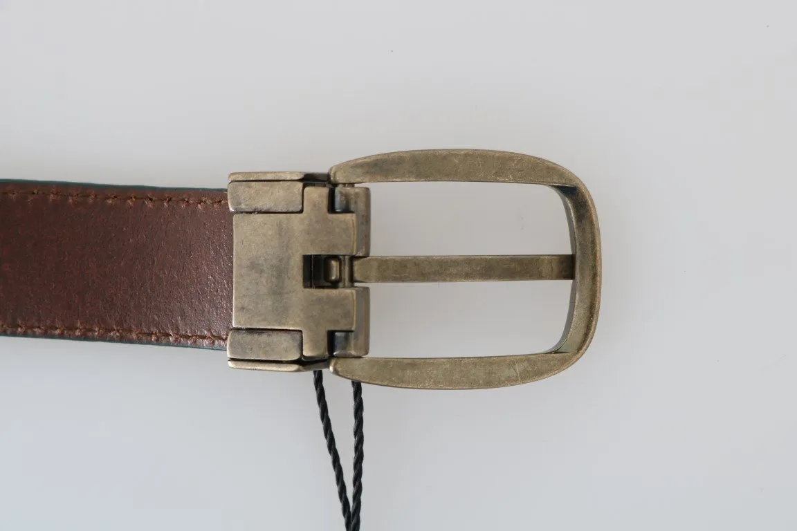 Green Leather Pattern Gold Buckle Belt