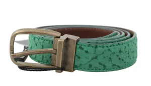 Green Leather Pattern Gold Buckle Belt