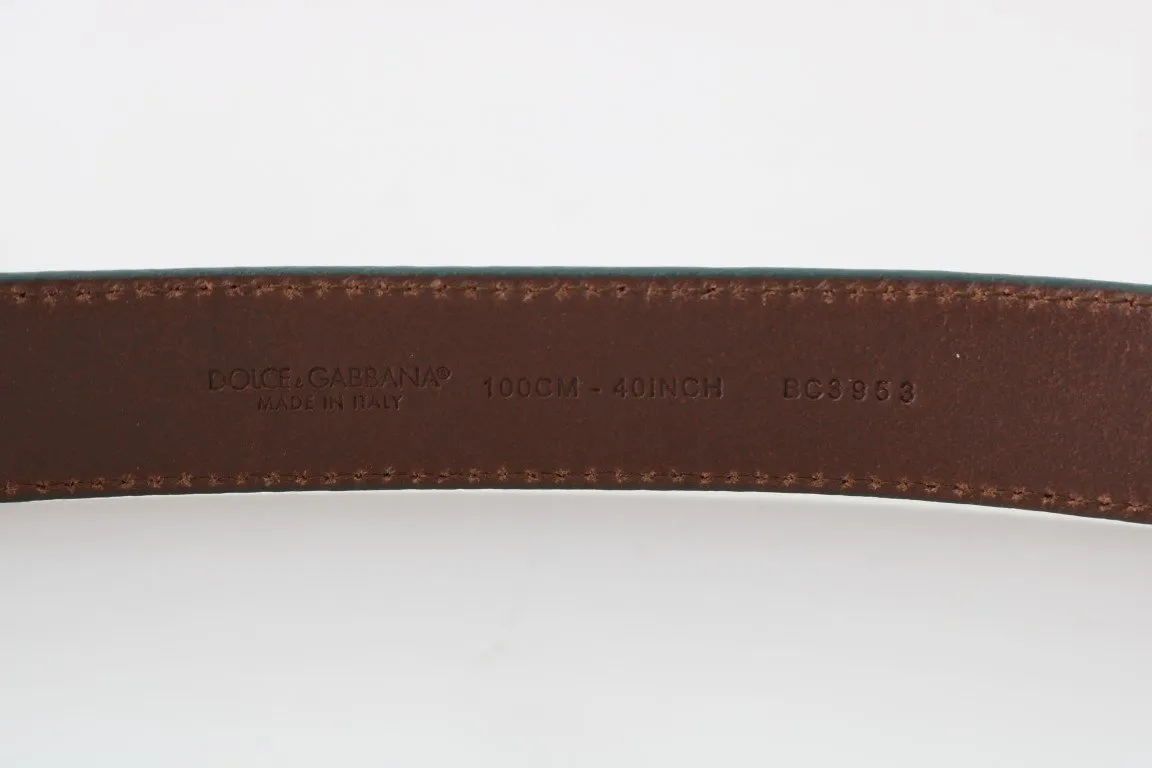 Green Leather Pattern Gold Buckle Belt