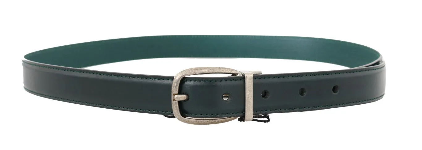 Green Leather Silver Buckle Belt