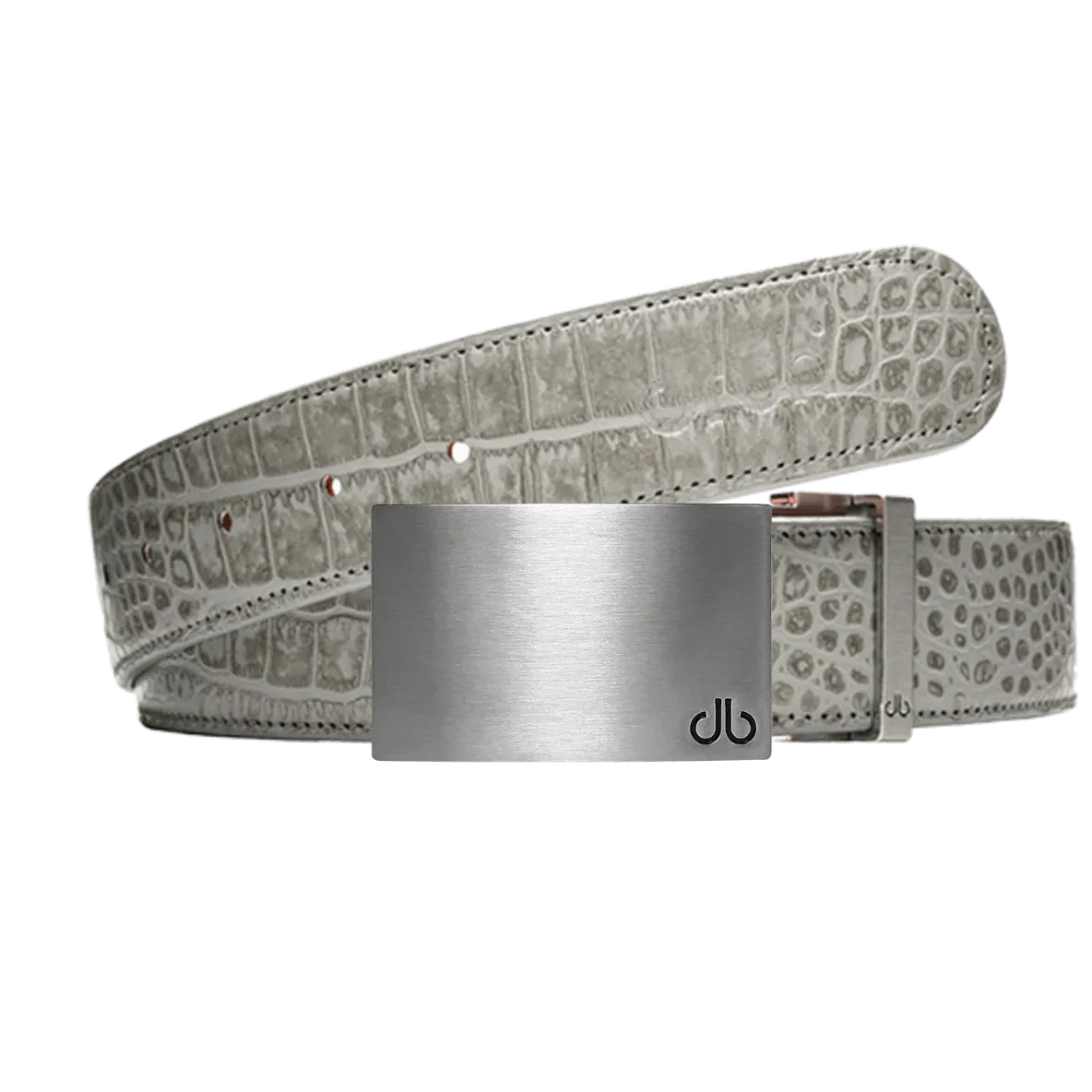 Grey Crocodile leather strap with Classic silver block buckle