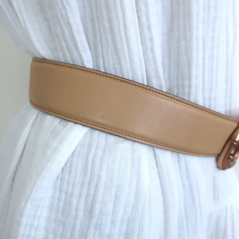 Gucci Bamboo GG Belt Beige Leather with Rose Gold Buckle Size 85 US 34