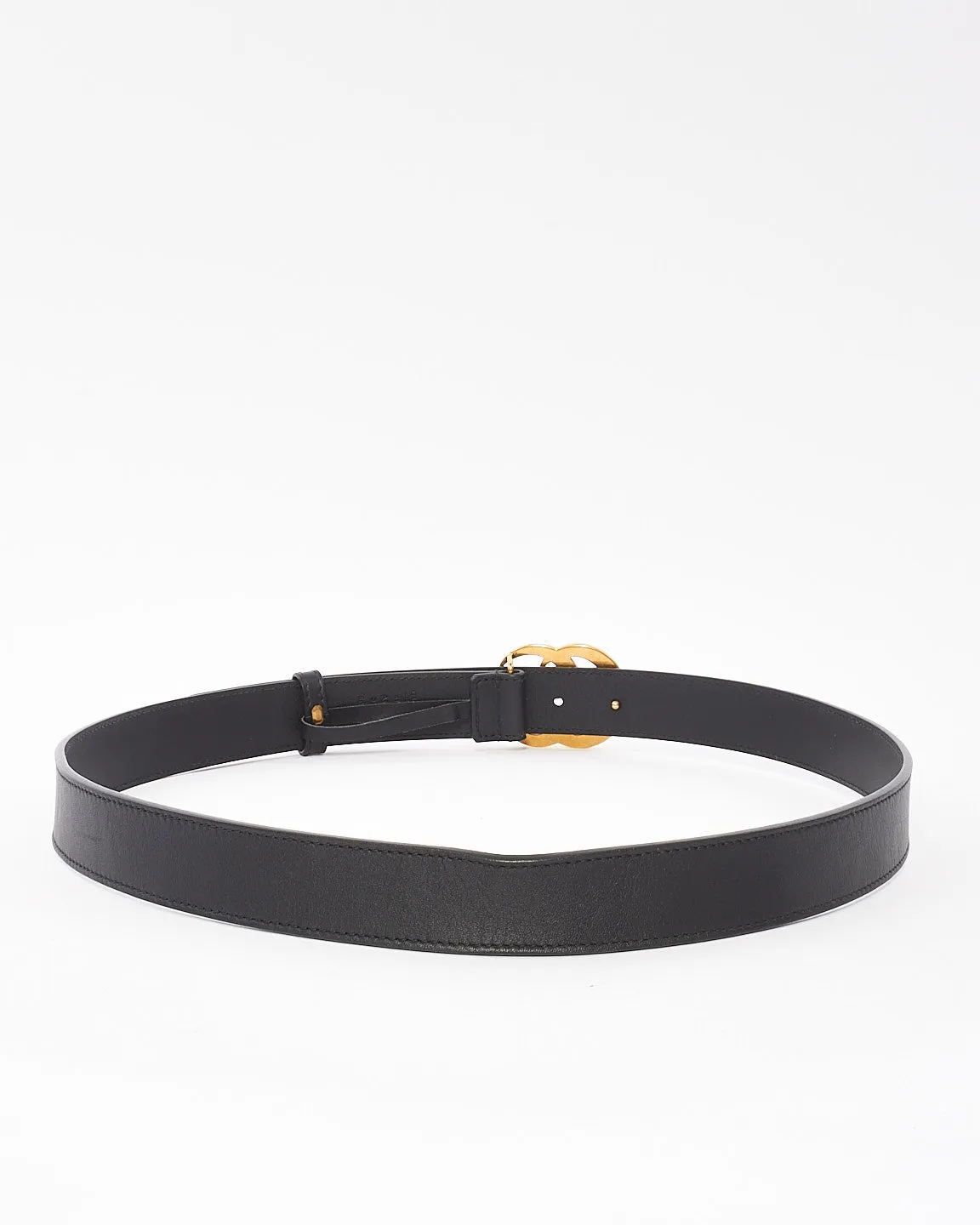 Gucci Black GG Brushed Gold Marmont Thin Belt - 95/38