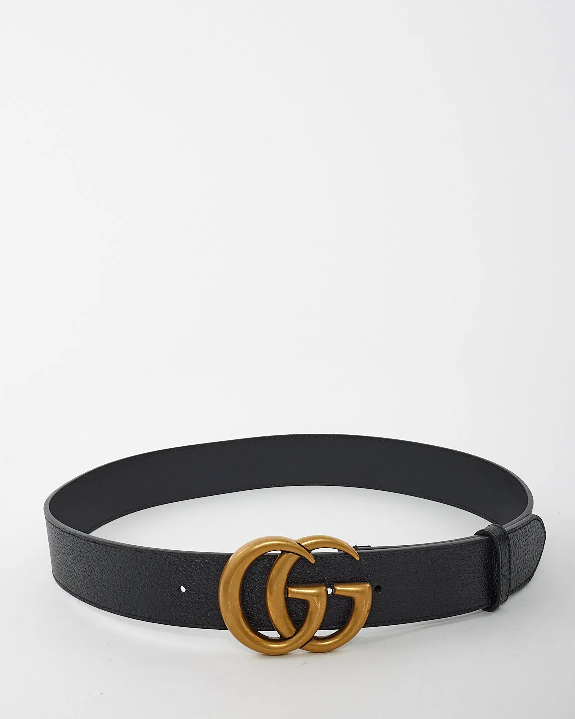 Gucci Black Grained Leather Brushed Gold Double GG Marmont Belt - 90/36