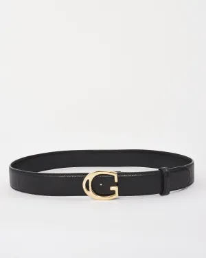 Gucci Black Grained Leather Gold G Buckle Belt - 85/34