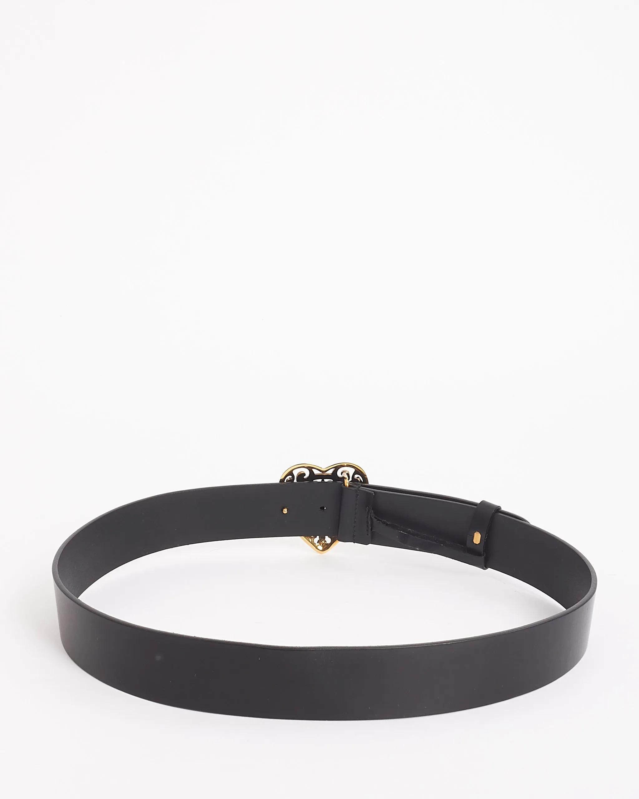Gucci Black Leather Gold Heart Crest Buckle Belt 90/36