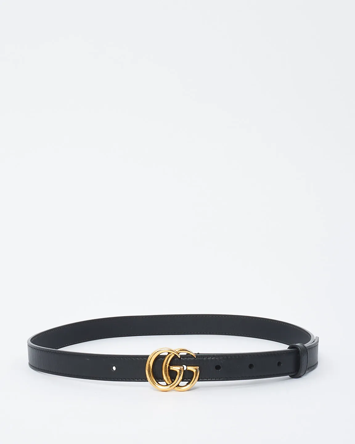 Gucci Black Leather Slim Double GG Marmont Belt - 75/30