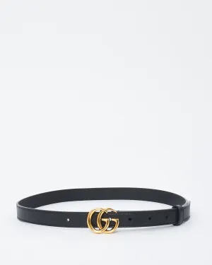 Gucci Black Leather Slim Double GG Marmont Belt - 75/30