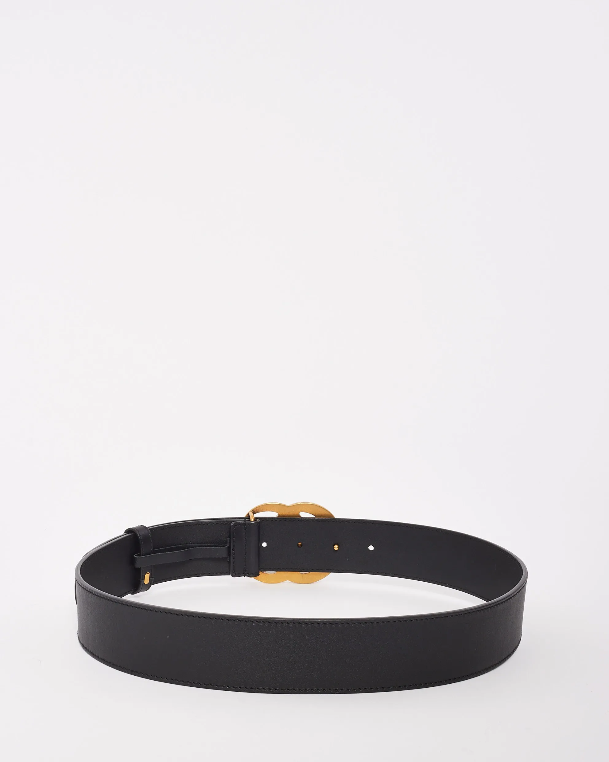 Gucci Black Smooth Leather Brushed Gold Double GG Marmont Belt - 80/32