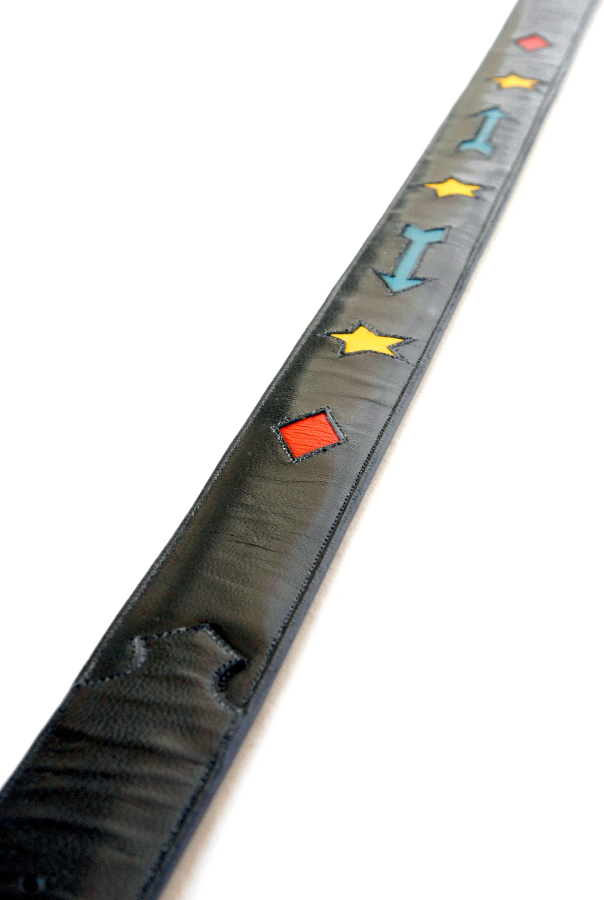 Handmade Black Belt with Colorful Inlaid Designs sz 42-1/2"