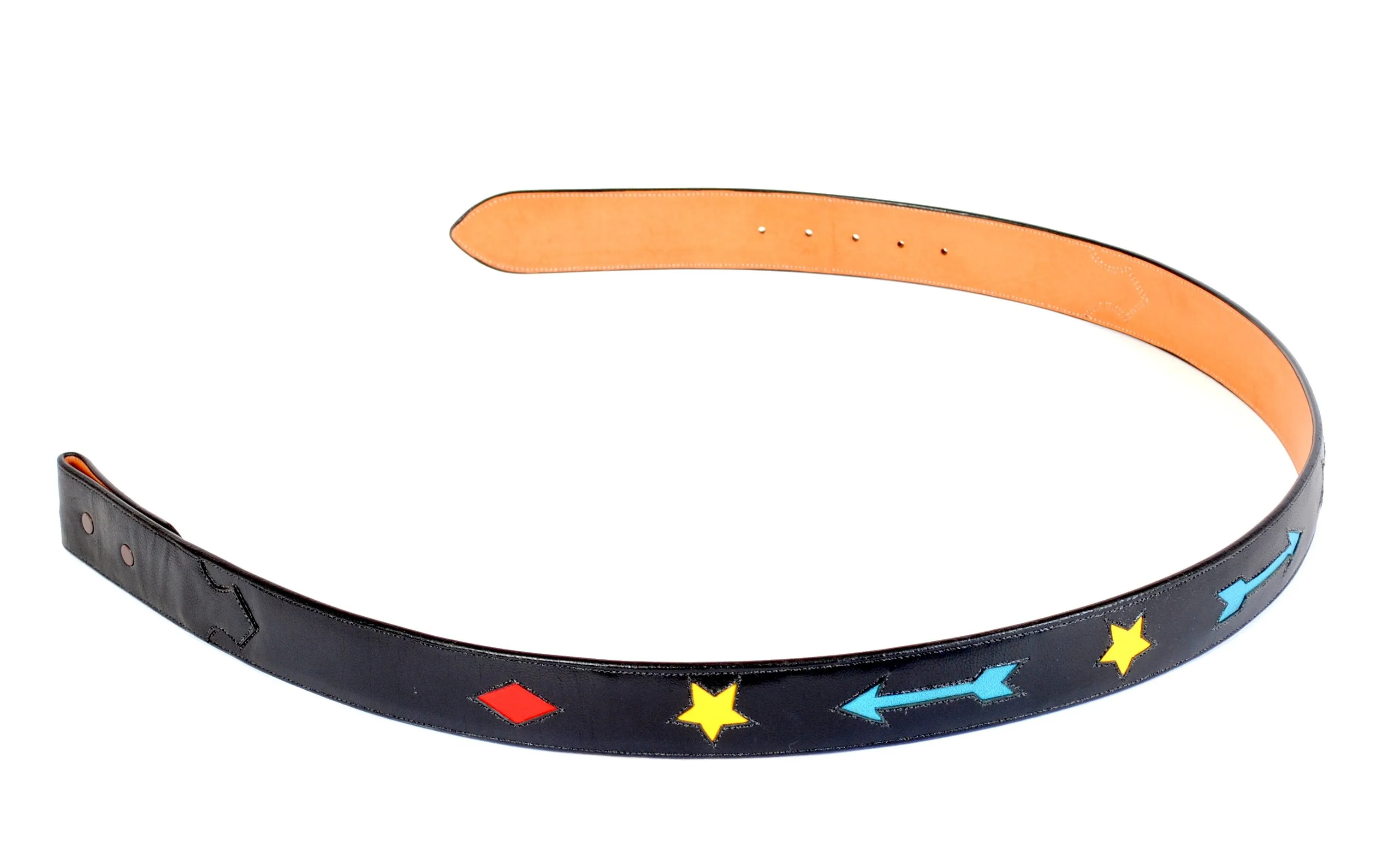 Handmade Black Belt with Colorful Inlaid Designs sz 42-1/2"