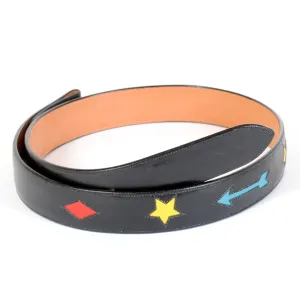 Handmade Black Belt with Colorful Inlaid Designs sz 42-1/2"