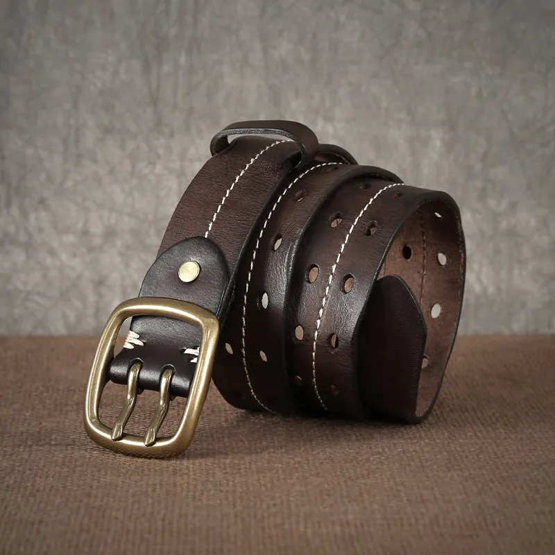 Handmade Retro Pin Buckle Genuine Cowhide Leather Belt