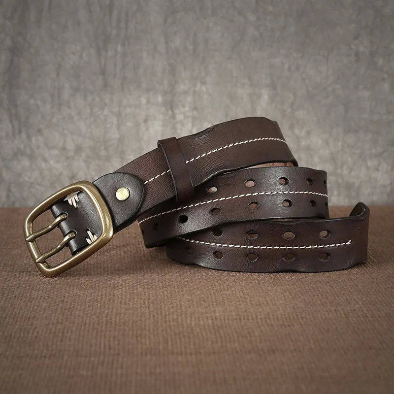 Handmade Retro Pin Buckle Genuine Cowhide Leather Belt