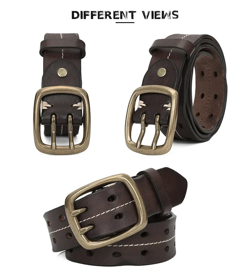 Handmade Retro Pin Buckle Genuine Cowhide Leather Belt