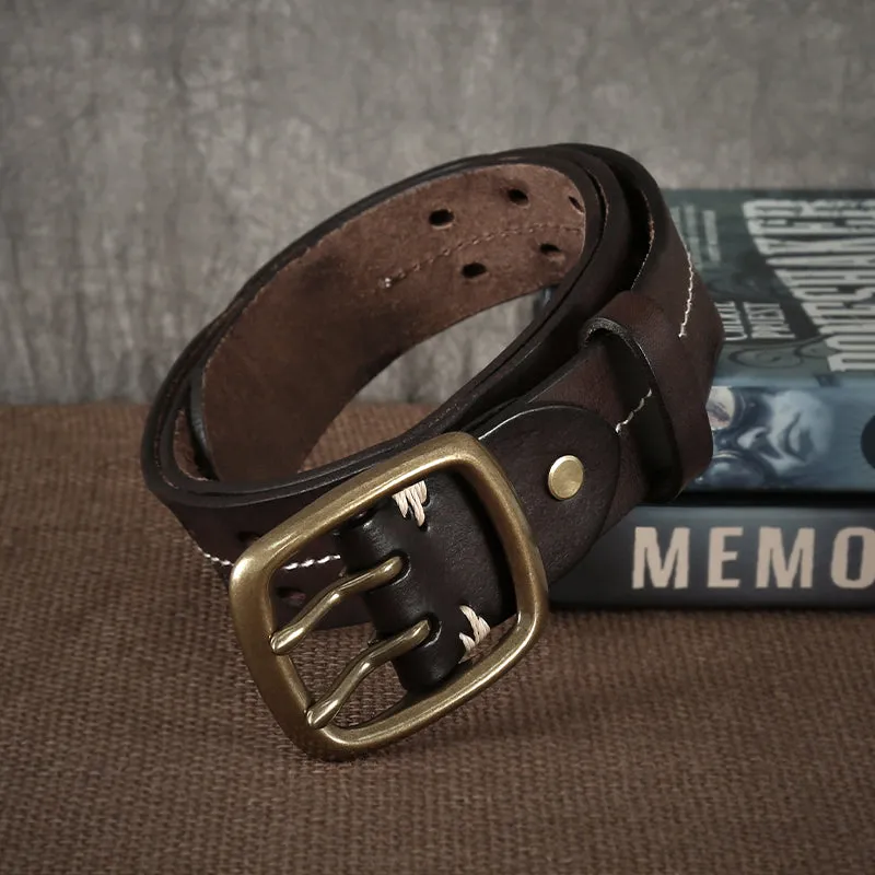 Handmade Retro Pin Buckle Genuine Cowhide Leather Belt