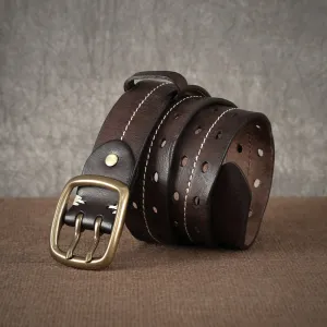 Handmade Retro Pin Buckle Genuine Cowhide Leather Belt