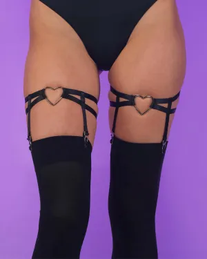 Heart Thigh High Black Garter