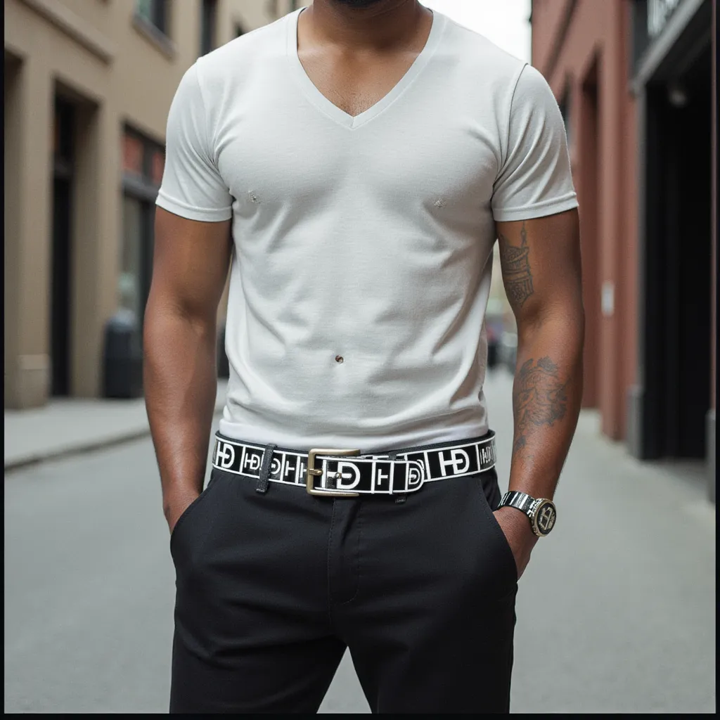 HEED NYC Classic Black & White Genuine Leather "HD" Embossed Belt
