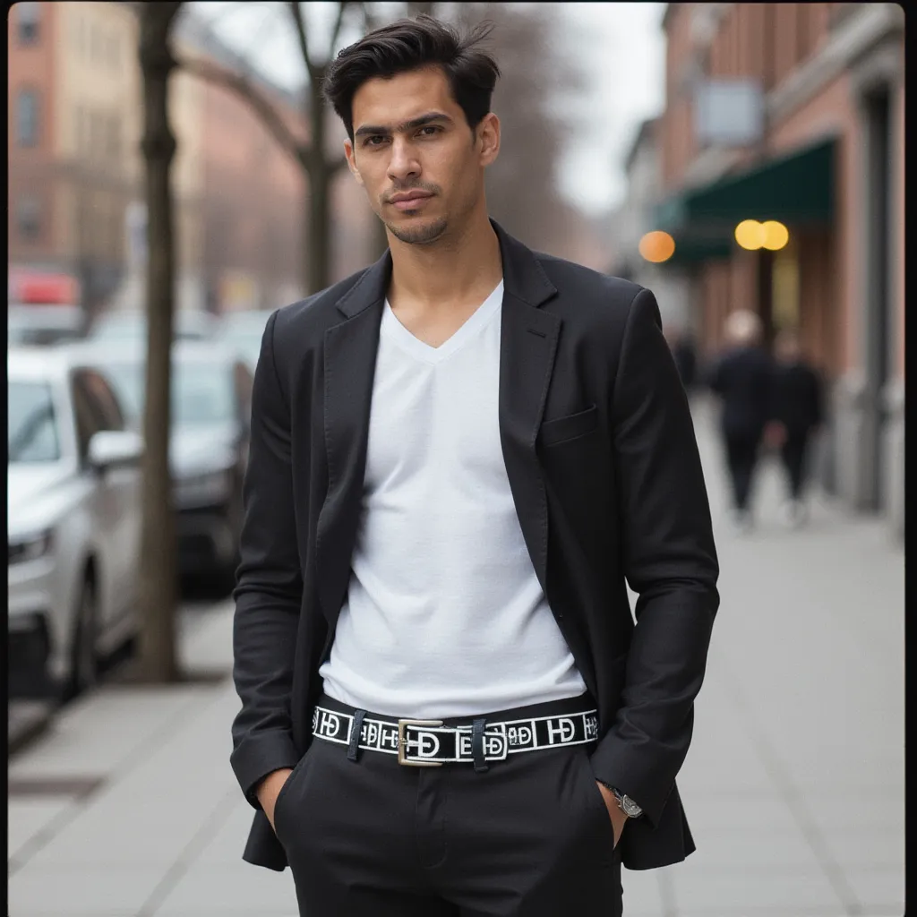 HEED NYC Classic Black & White Genuine Leather "HD" Embossed Belt