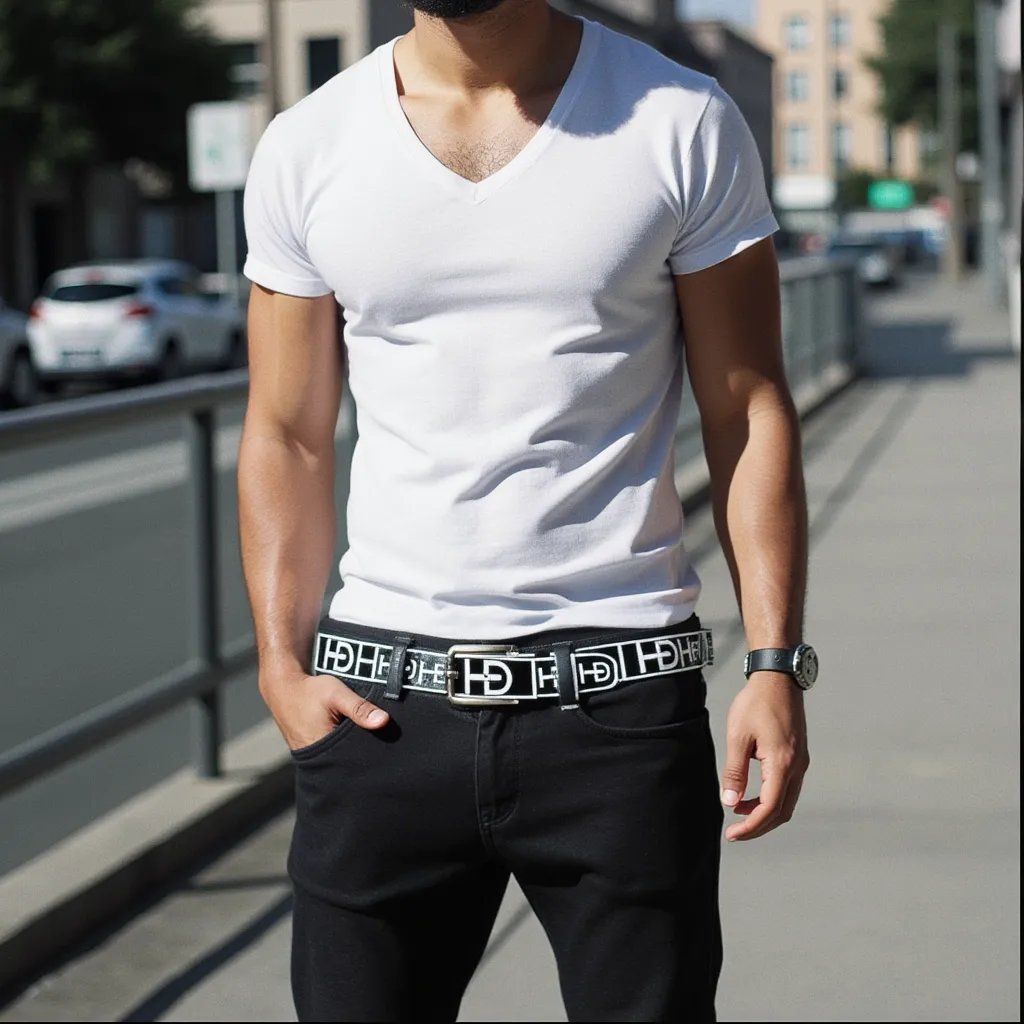 HEED NYC Classic Black & White Genuine Leather "HD" Embossed Belt
