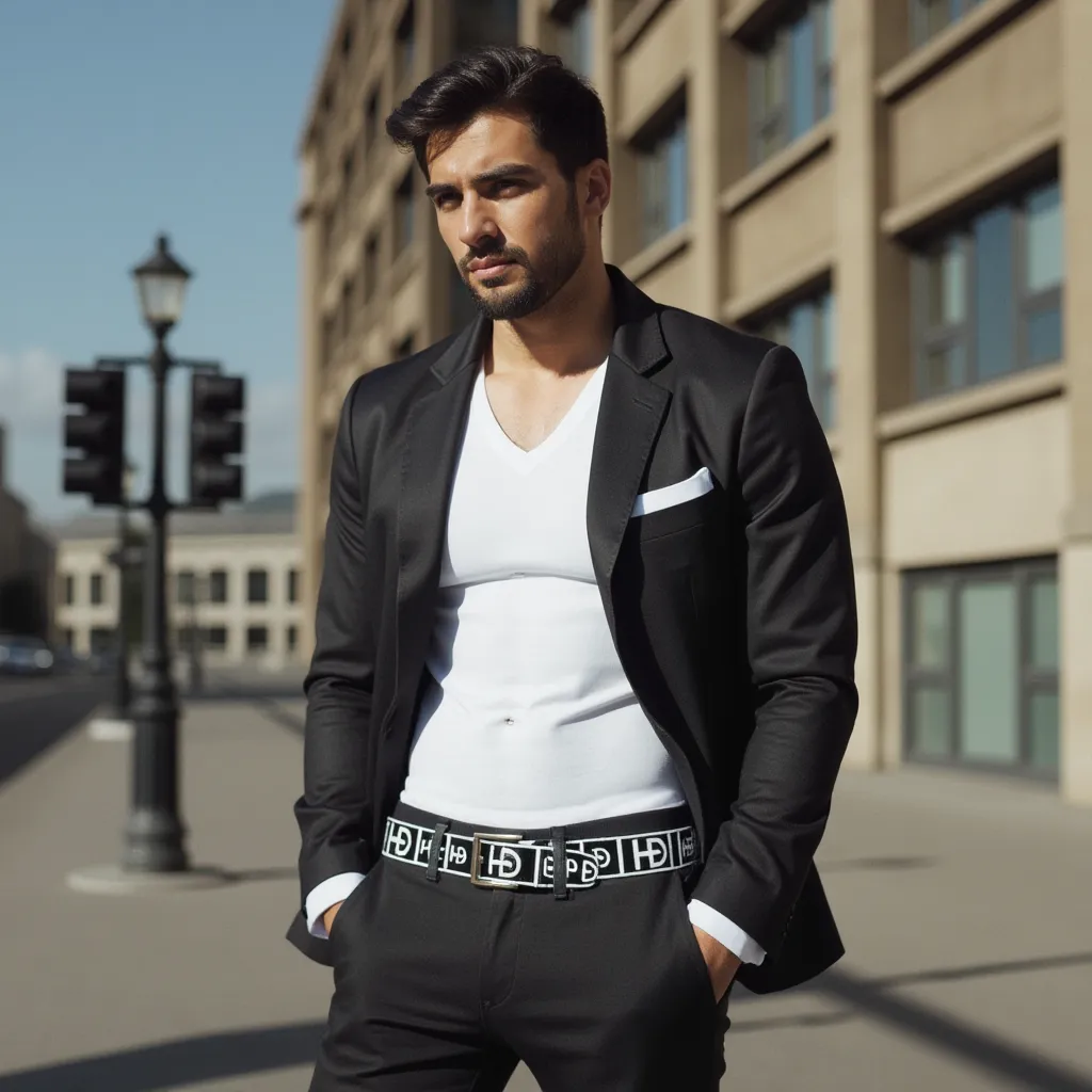 HEED NYC Classic Black & White Genuine Leather "HD" Embossed Belt