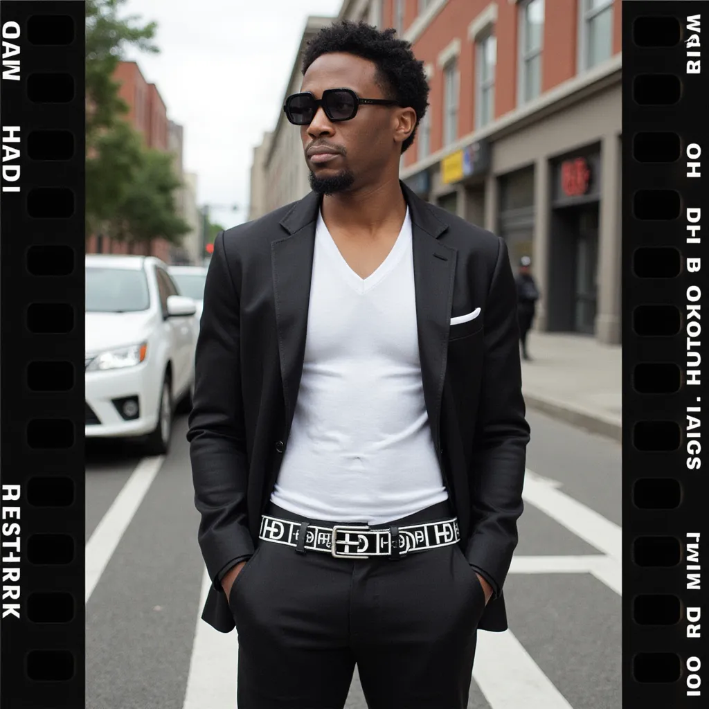 HEED NYC Classic Black & White Genuine Leather "HD" Embossed Belt