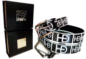 HEED NYC Classic Black & White Genuine Leather "HD" Embossed Belt