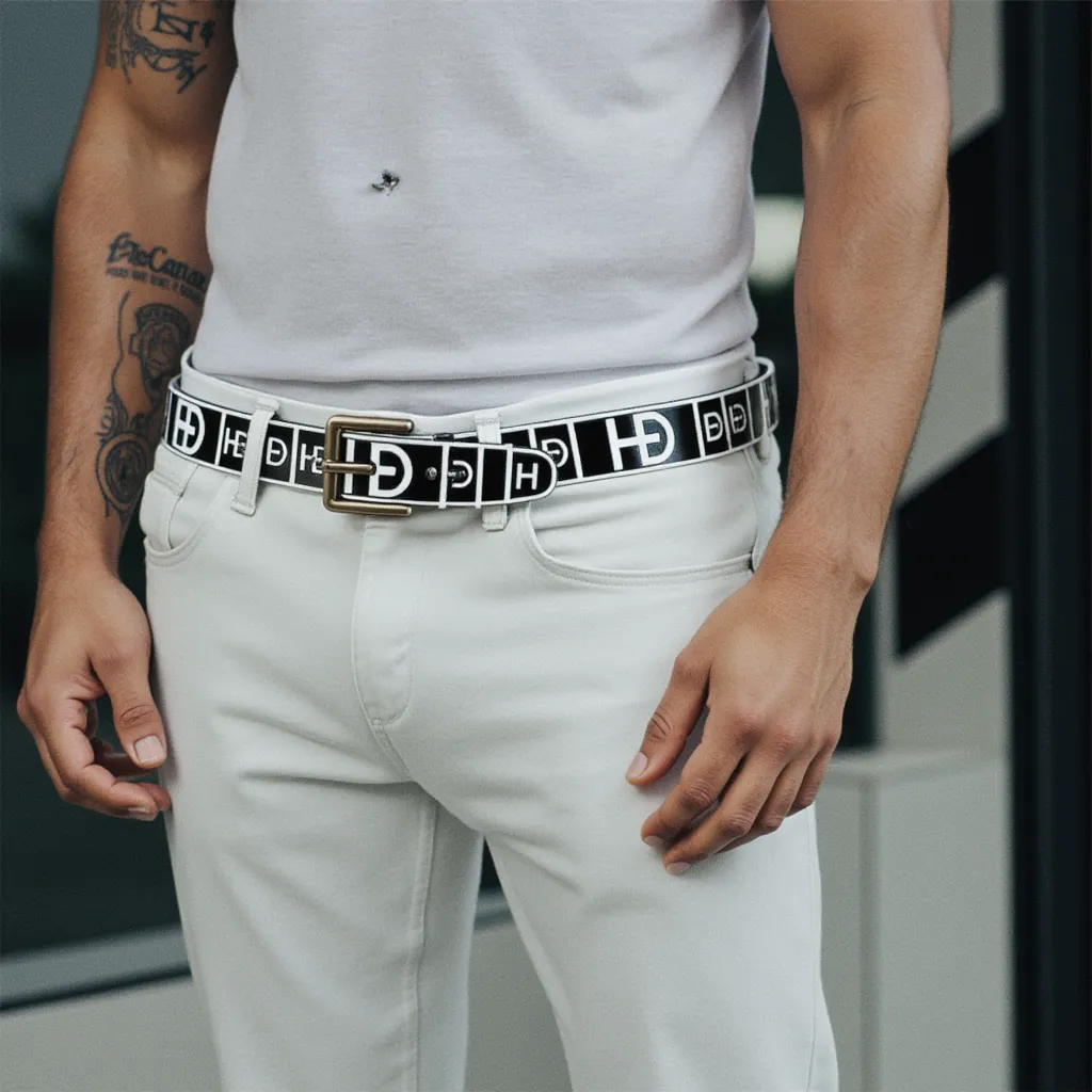 HEED NYC Classic Black & White Genuine Leather "HD" Embossed Belt