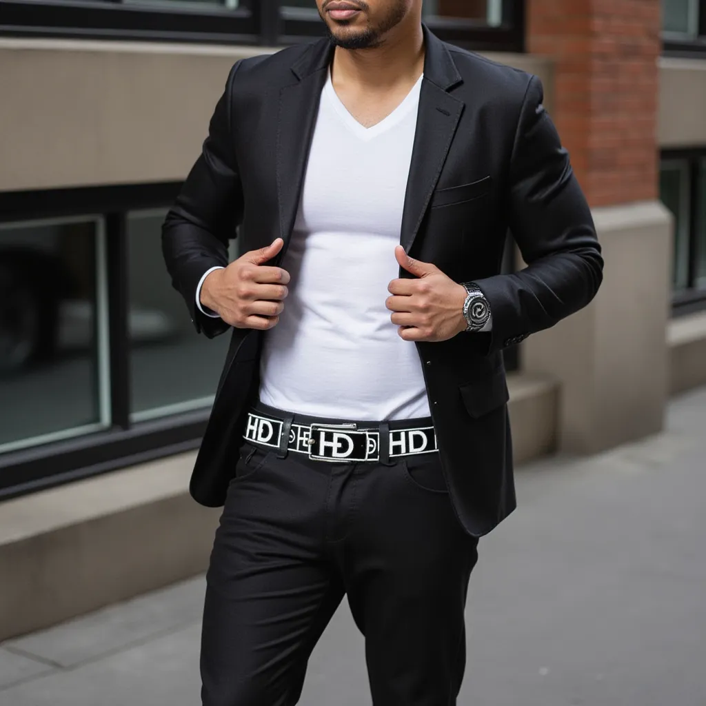 HEED NYC Classic Black & White Genuine Leather "HD" Embossed Belt