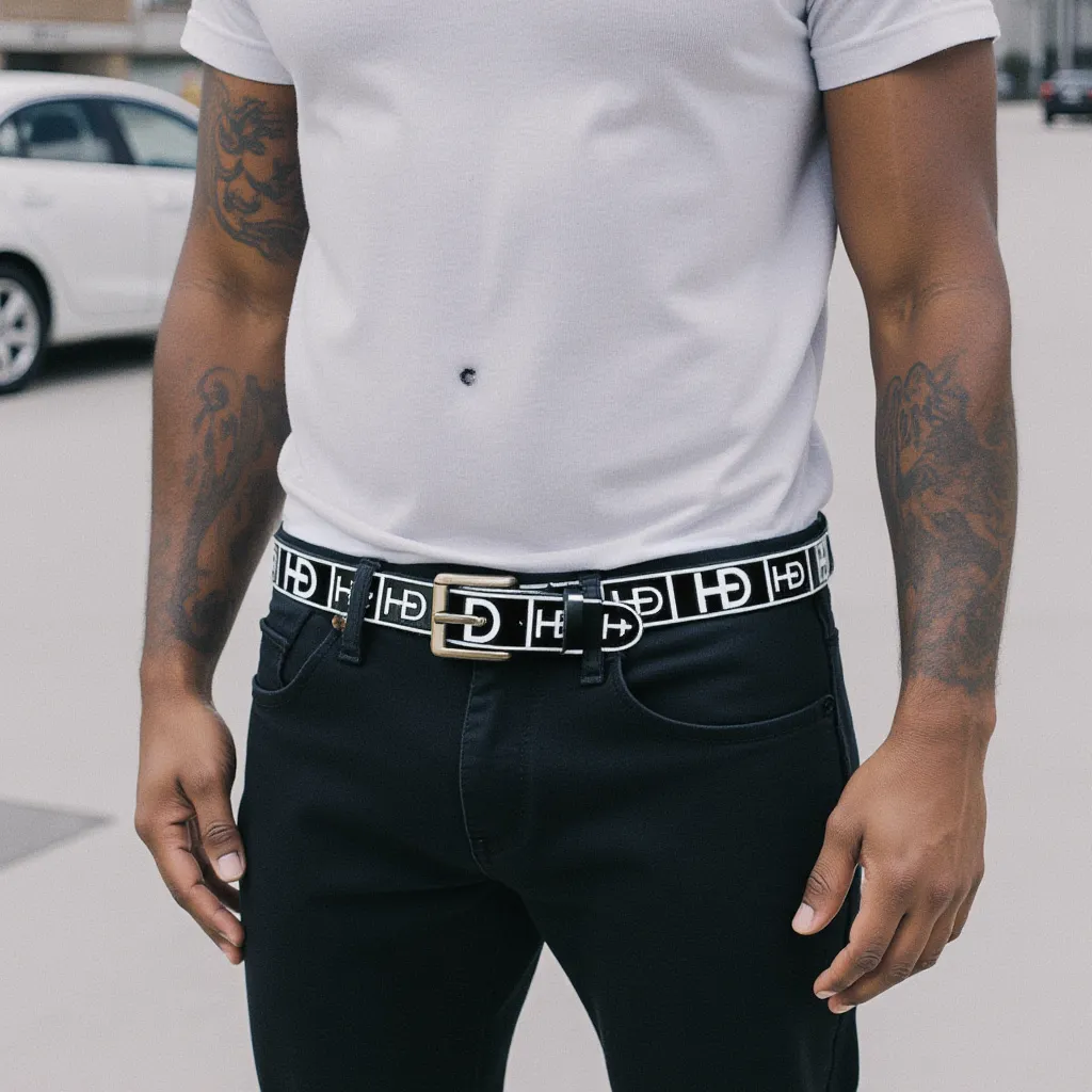 HEED NYC Classic Black & White Genuine Leather "HD" Embossed Belt